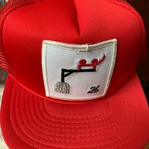 Vintage 1980s Red Trucker SnapBack Cap with Controversial Logo